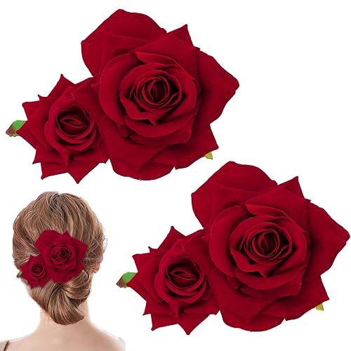 Miniatura 1 de WHAVEL Paquete de 2 pinzas de franela para el cabello, horquillas para el cabello de flores de dama de honor, accesorios para el cabello de novia,