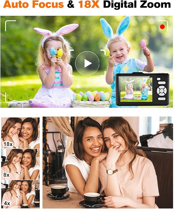 Digital Camera 4K 64MP Portable Vlogging Camera with 32GB SD Card