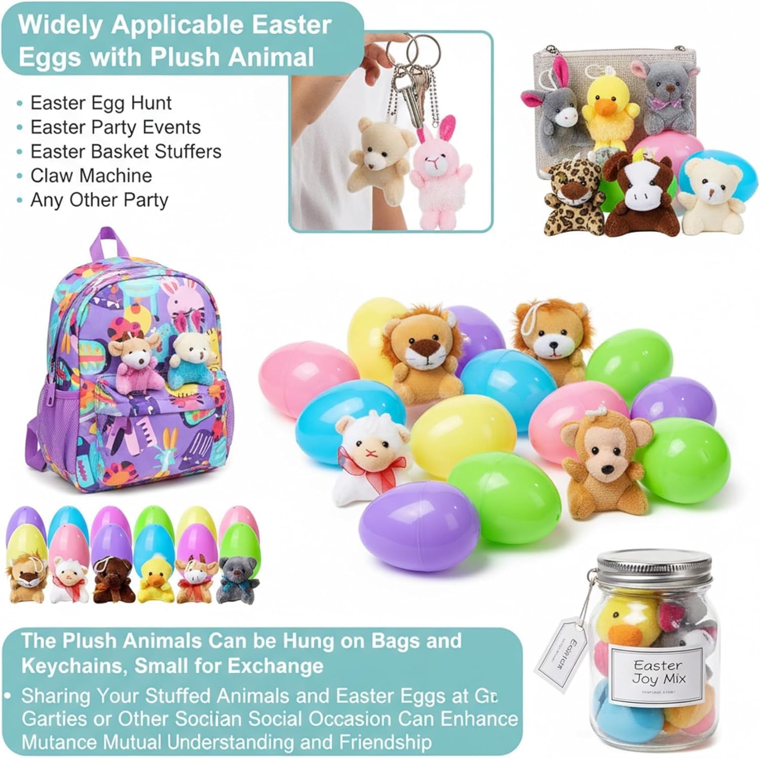 Générique Oeufs de Pâques remplis en Plastique avec Animaux en Peluche 12/24 pièces, remplisseurs d'œufs de Pâques avec Animaux en Peluche Surprise, paniers, Cadeaux fête, Vacances (24 pièces (2PCS))