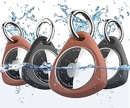 iFalarila 4 Pieces Waterproof AirTag Keychain – Airtag Holder for Apple, Keys, Backpacks and Animal TPU Shockproof and Anti-Scratch with Front Cover, 360°AirTag Case, Keeps Signal Strong