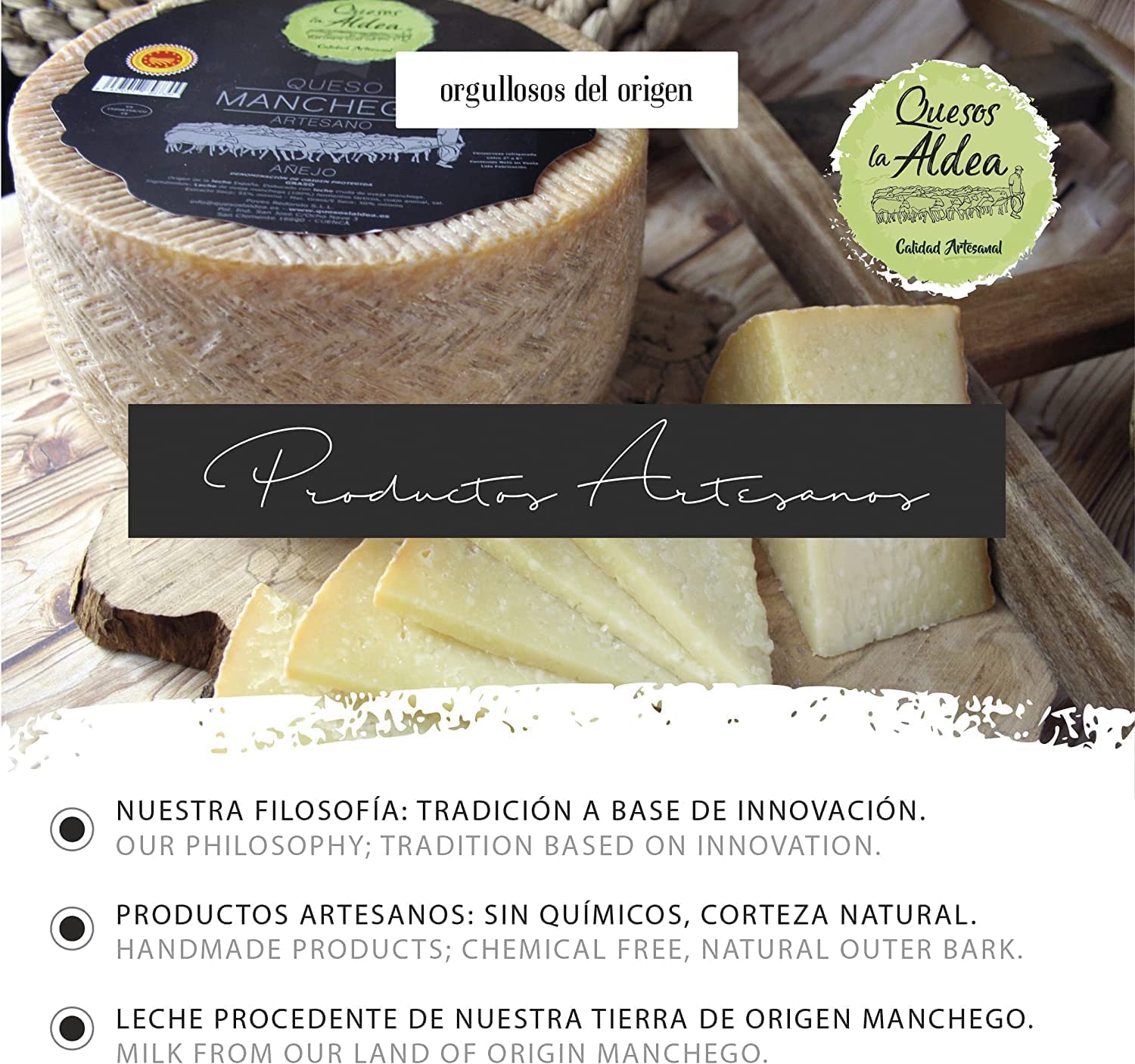 QUESOS LA ALDEA | Queso Manchego Artesano Curado de Oveja D.O. La Mancha | Pieza Pequeña 1 kg | Queso de Oveja Curado Gourmet | Ideal para Regalo, celebraciones, Cestas Gourmet y Packs Degustación
