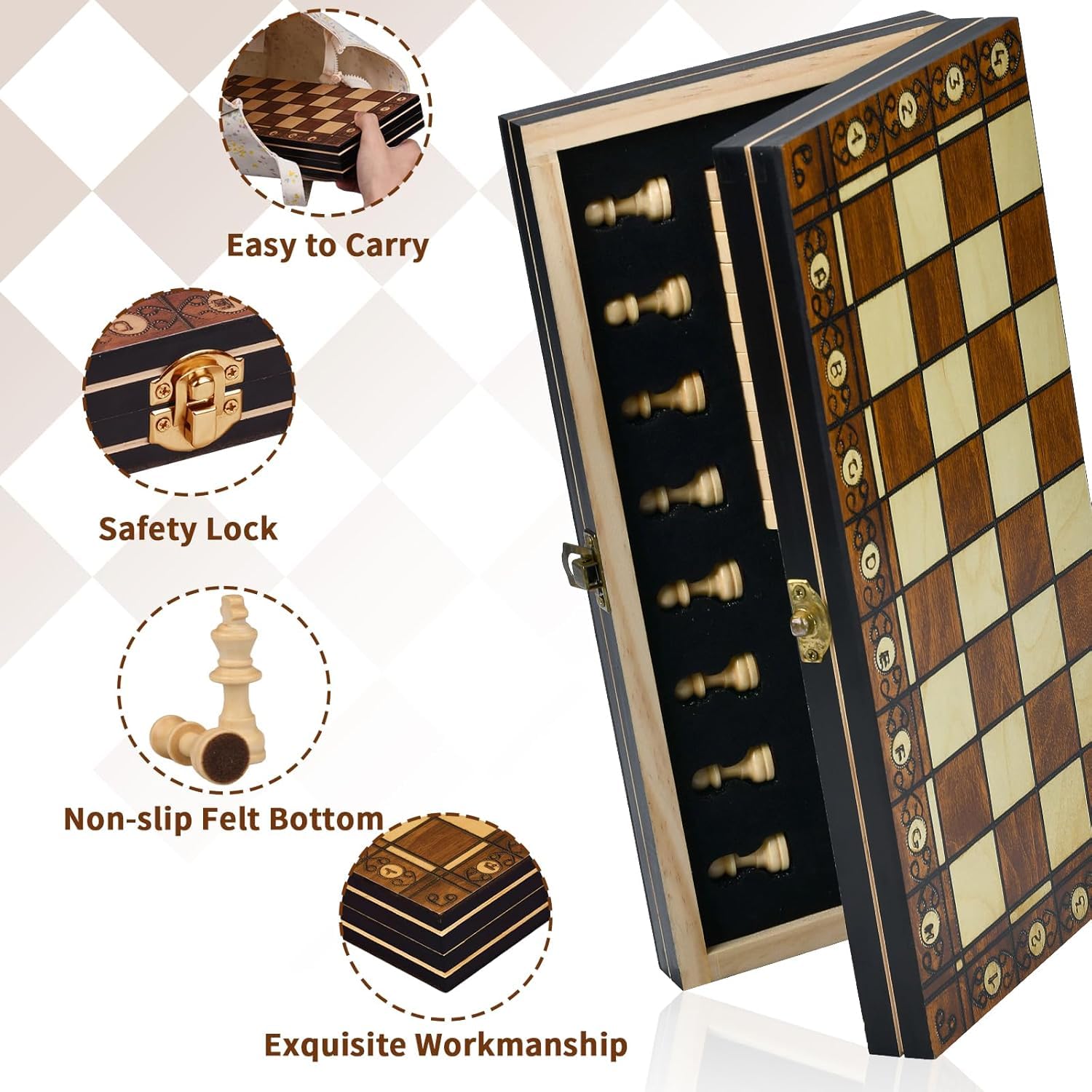 Aissom Scacchiera in Legno,2 in 1 Scacchiera Pieghevole,Magnetici Scacchi, Backgammon con slot di archiviazione, Dama per Bambini e Adulti Feste (29 * 29cm)