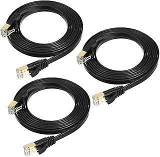 Aexit 3Pcs 2M Lighting fixtures and controls 6.6ft 8P8C CAT7 LAN Network Flat Patch Cable Black for Ethernet Router Switch