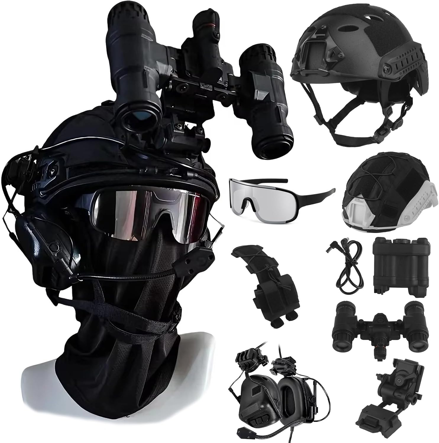 Tactical Fast Airsoft Paintball Helmet Set - with NVG Model, Communication Headset, for CS Paintball Games, Airsoft Shooting,and Role-Playing.
