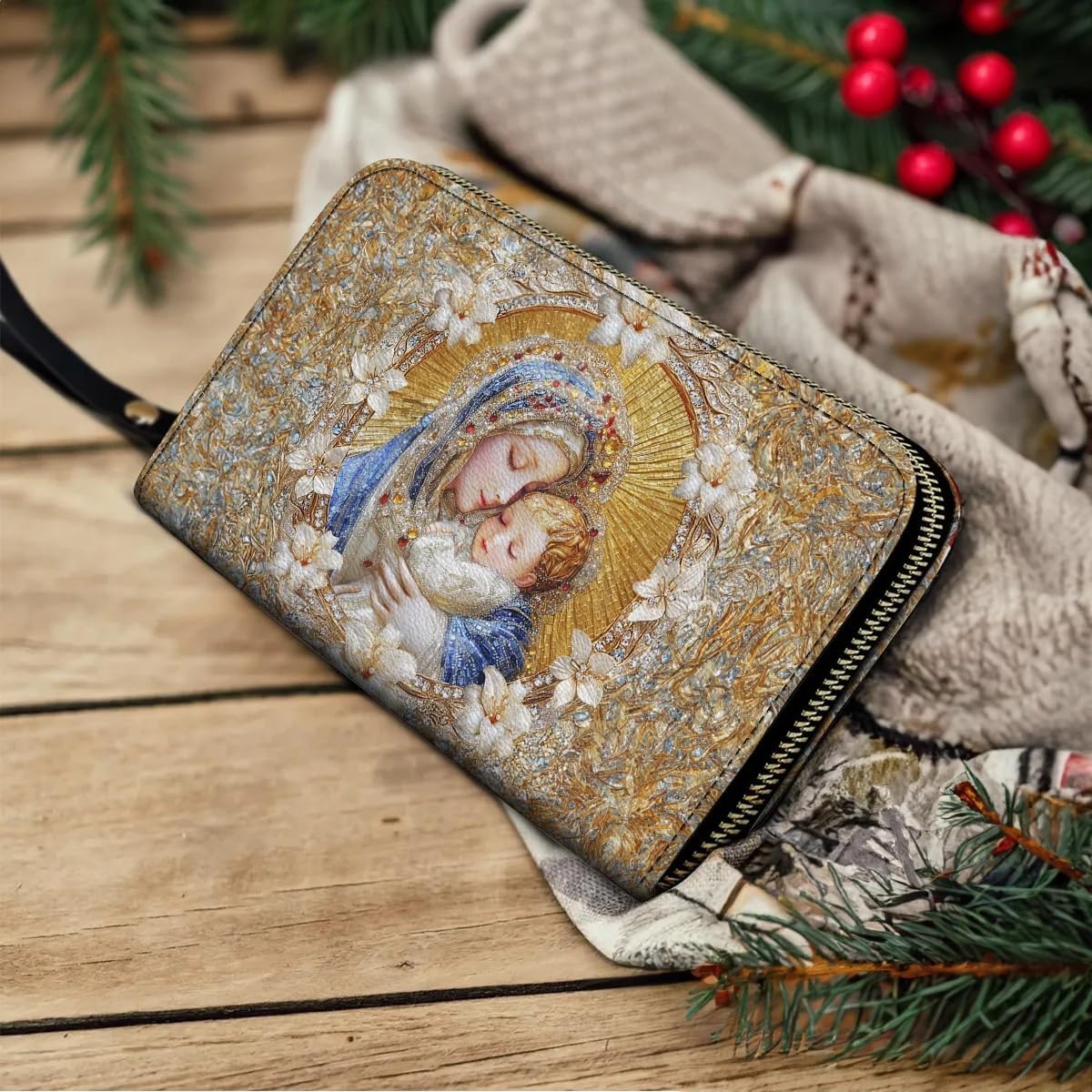 Virgin Mary Leather Handbag For Women Vintage Virgen de Guadalupe Purse Chic Satchel Bag Our Lady of Guadalupe Catholic Gift