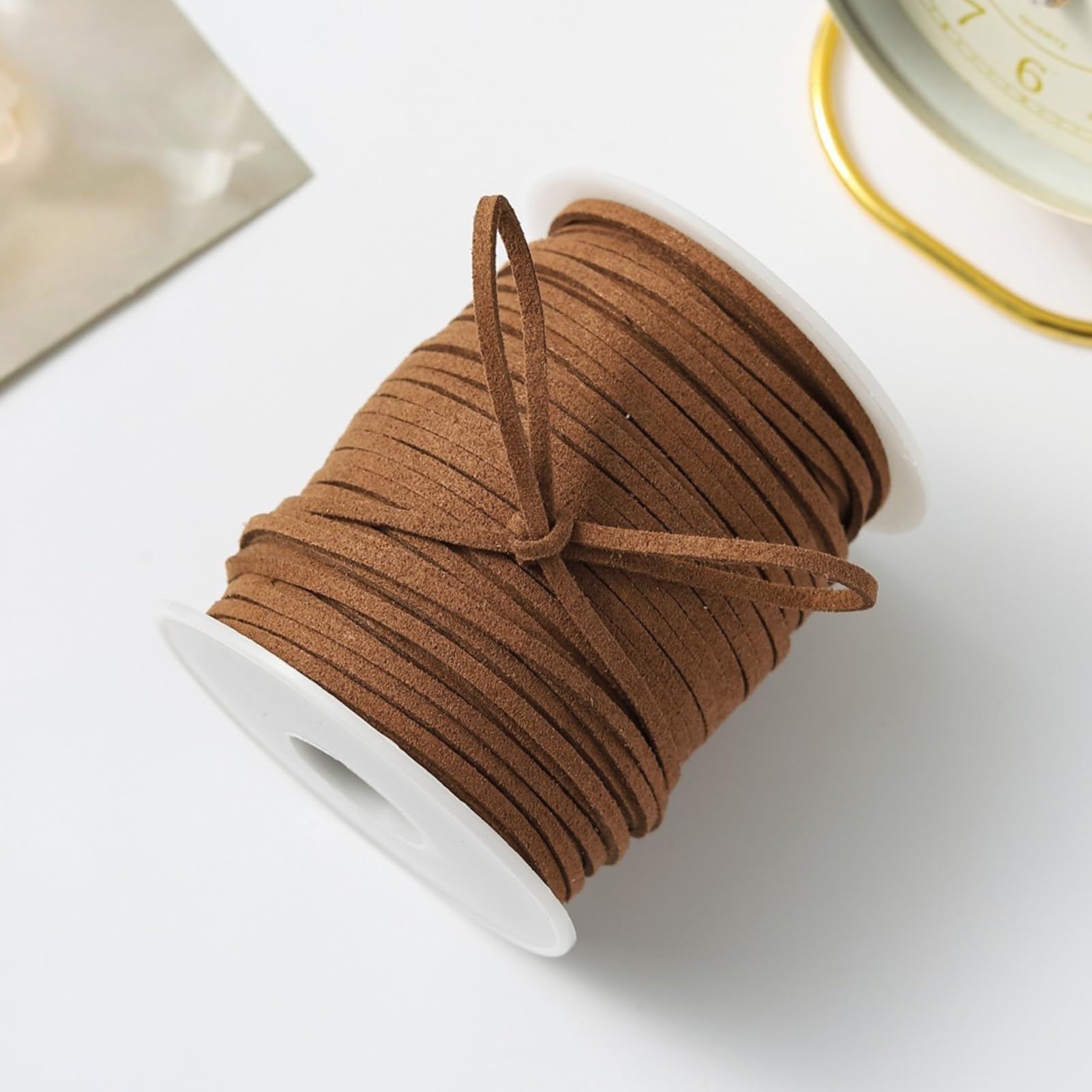 50 Yards Flat Leather String Cord, Suede Ribbon for Jewelry Making, Faux Leather Strips Twine for Shoe Laces for Boots, Bracelets, Necklaces Crafts (1 Roll, Dark Brown)