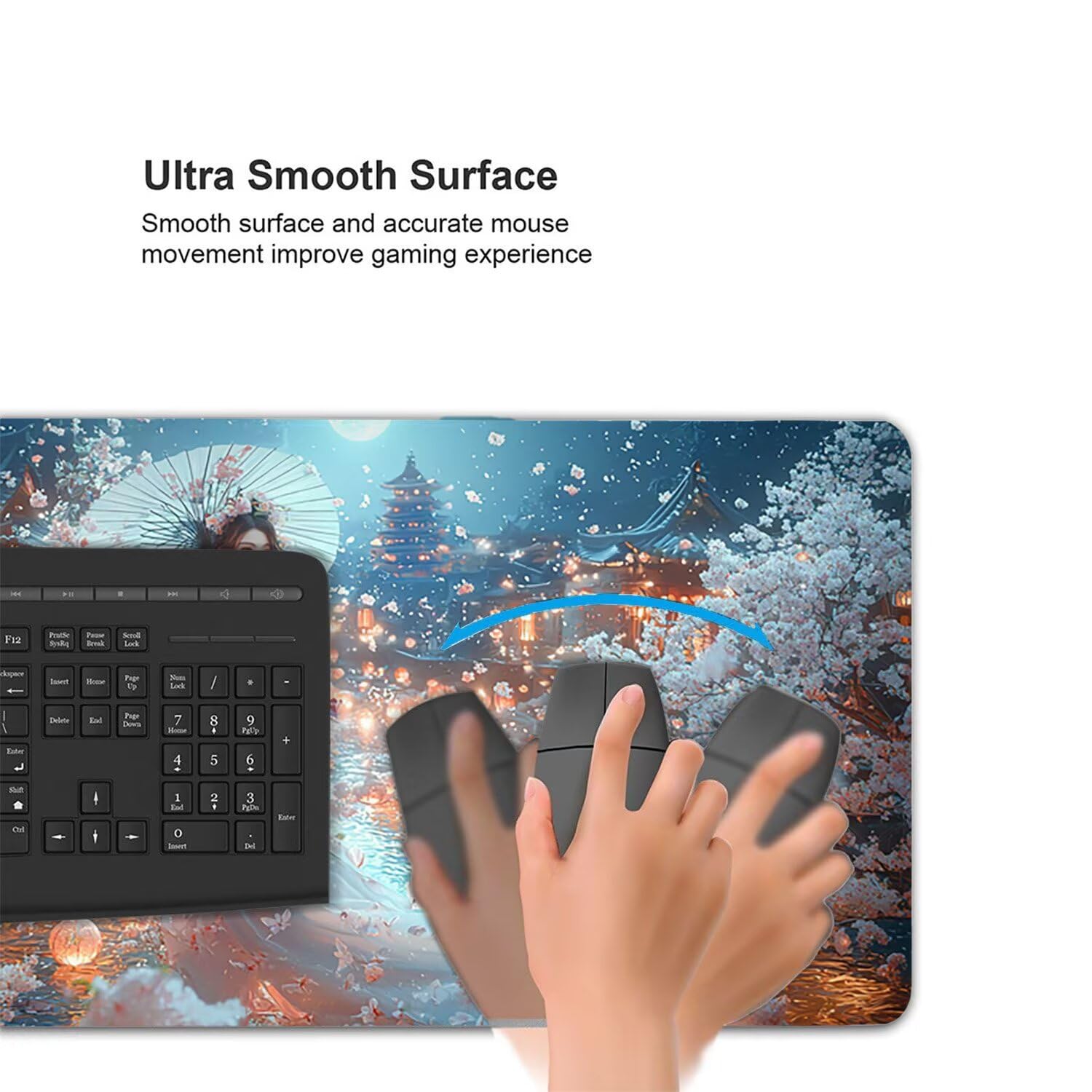 Podkładka pod mysz do gier XXL Mousepad 1000 x 500 mm, duża podkładka pod biurko z antypoślizgową gumową podstawą dla graczy, poprawia precyzję i szybkość (Geisha Sakura) X-959