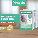 4x6 Papier photo mat pour imprimante jet d'encre, face unique 4R Papier mat 52lb, paquet de 200