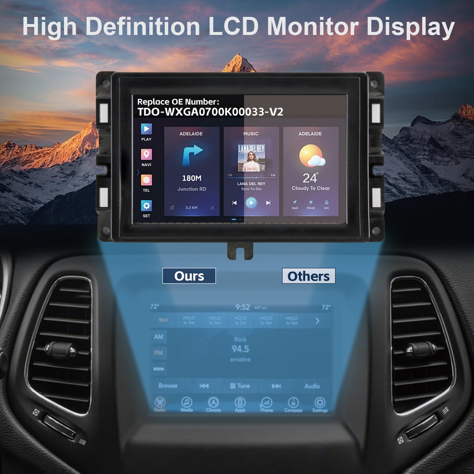per TDO-WXGA0700K00033-V2 TDO-WXGA0700K00057-V1 LCD Schermo sostituzione per Jeep Compass 2017-2020 LCD Display Touchscreen Digitizer Assembly con Cornice, 7 pollici (Not per Uconnect 4C / UAQ/UAS)