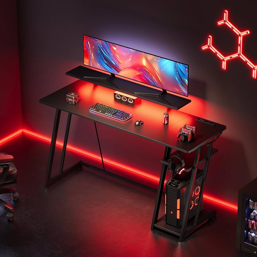 Amazon | YeTom LEDゲーミングデスク 幅120cm RGB光る 省