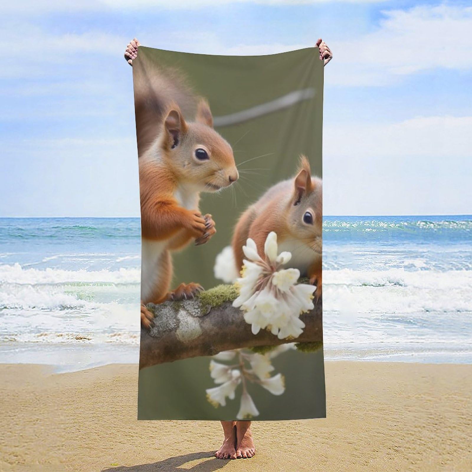 NTVOWPZO Squirrels Beach Towel Oversized Microfiber Bath Towels Lightweight Sand Proof Beach Towels Absorbent Pool Towels for Swimming Yoga Bathroom Towel 31.5" X 63"