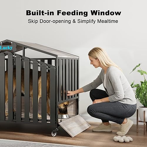 Miniatura 3 de EasyCom Muebles resistentes para jaula de perros, perrera para interiores con ruedas de 360, perreras decorativas para perros grandes, jaula para