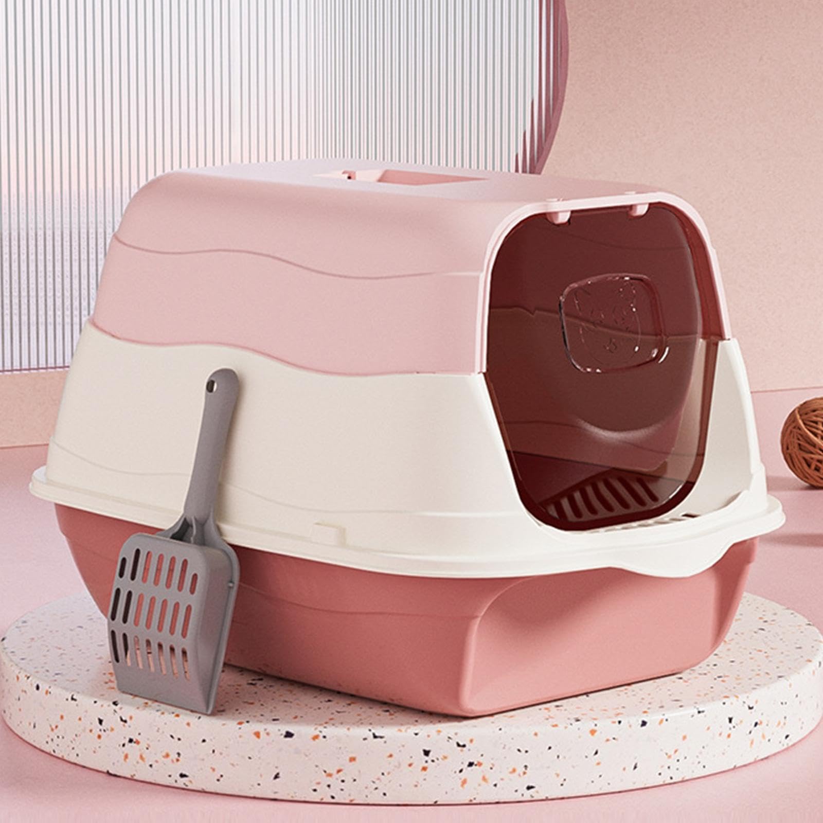 Orinal para Gatos con Tapa Y Capucha, Inodoro Cerrado para Gatos, Arenero Desmontable, Bandeja de Arena Reutilizable para Mascotas con Puerta Frontal, Rosado