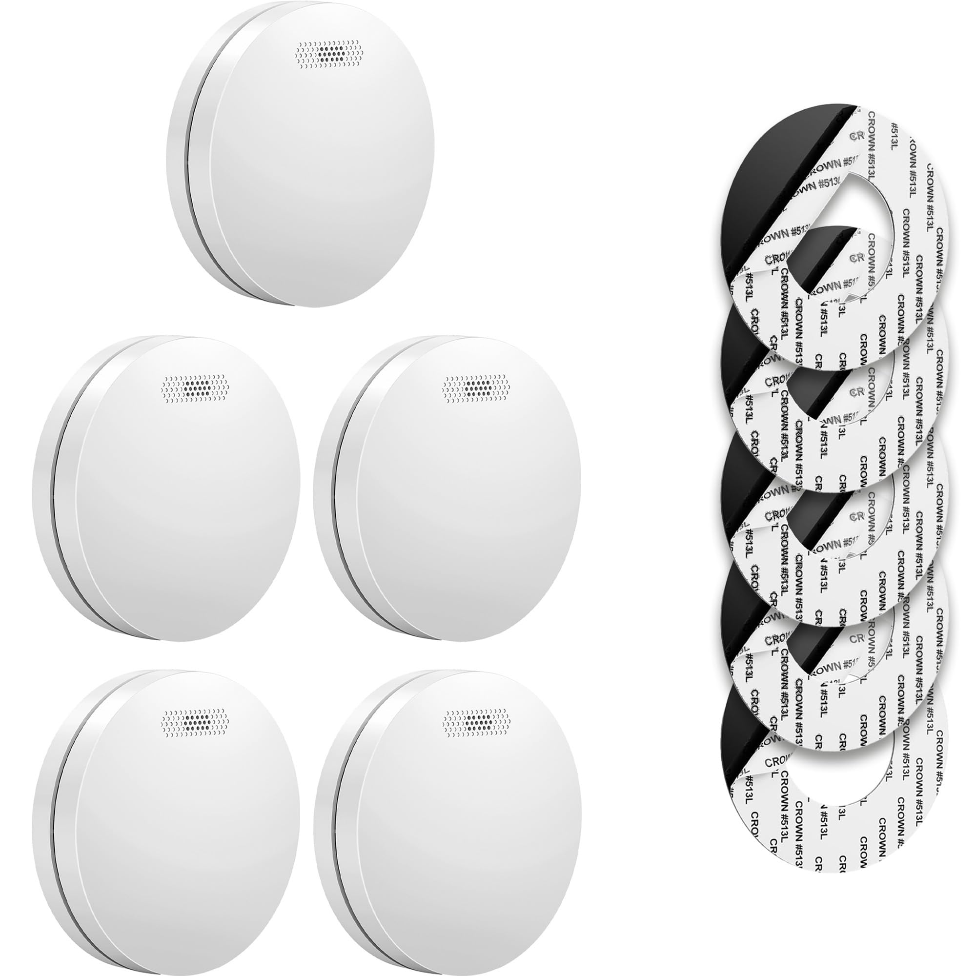 SAVS SM11 Rauchmelder 5er-Pack – 10 Jahre Batterie – Extra dünnes Design – Kein LED-Licht – Montage ohne Bohren – Entspricht europäischer Norm – Feuermelder | 5er Set Rauchwarnmelder mit integrierter 10-Jahres-Batterie, flachem Design, Fotoelektriksensor