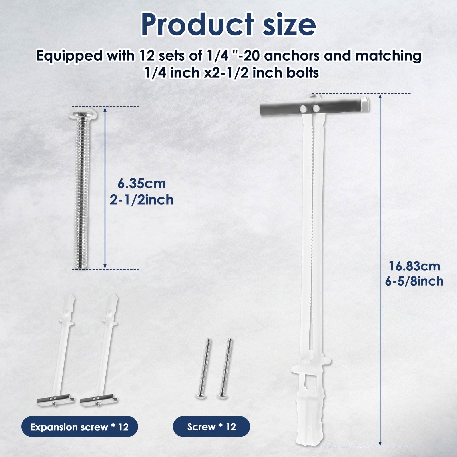 12Pcs Drywall Anchor with Included Bolts for 1/4”-20 Heavy Duty Hollow Drywall Anchors kit for TV Mounting Kit, Steel Wall Anchors Holds Up to 270 Pounds Each