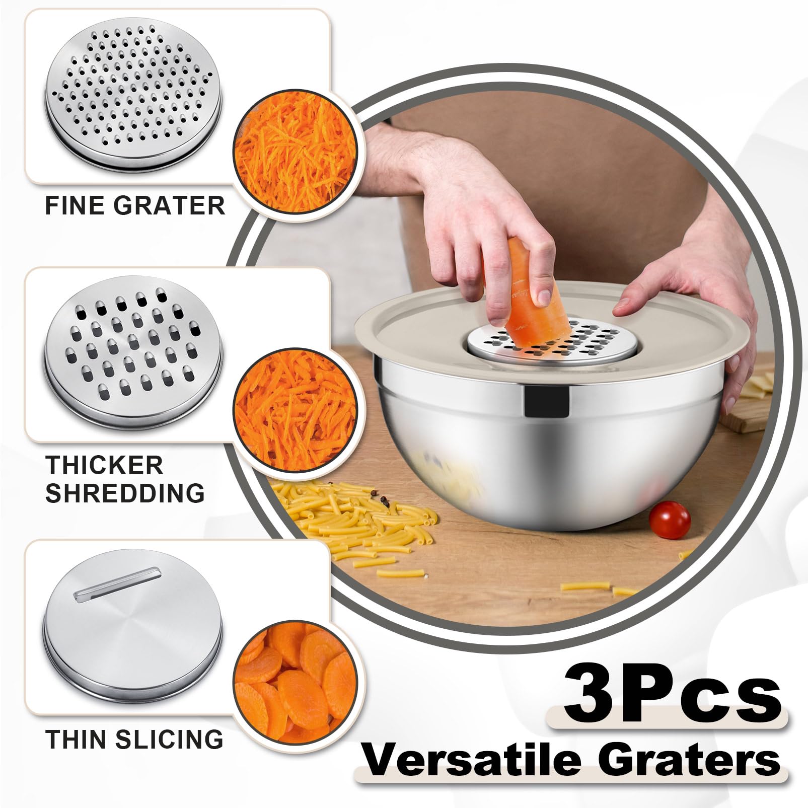 P&P CHEF Set 6 Ciotole In Acciaio Inox Con Coperchio | Fondo Antiscivolo | 0,7L - 4,6L | Multicolore