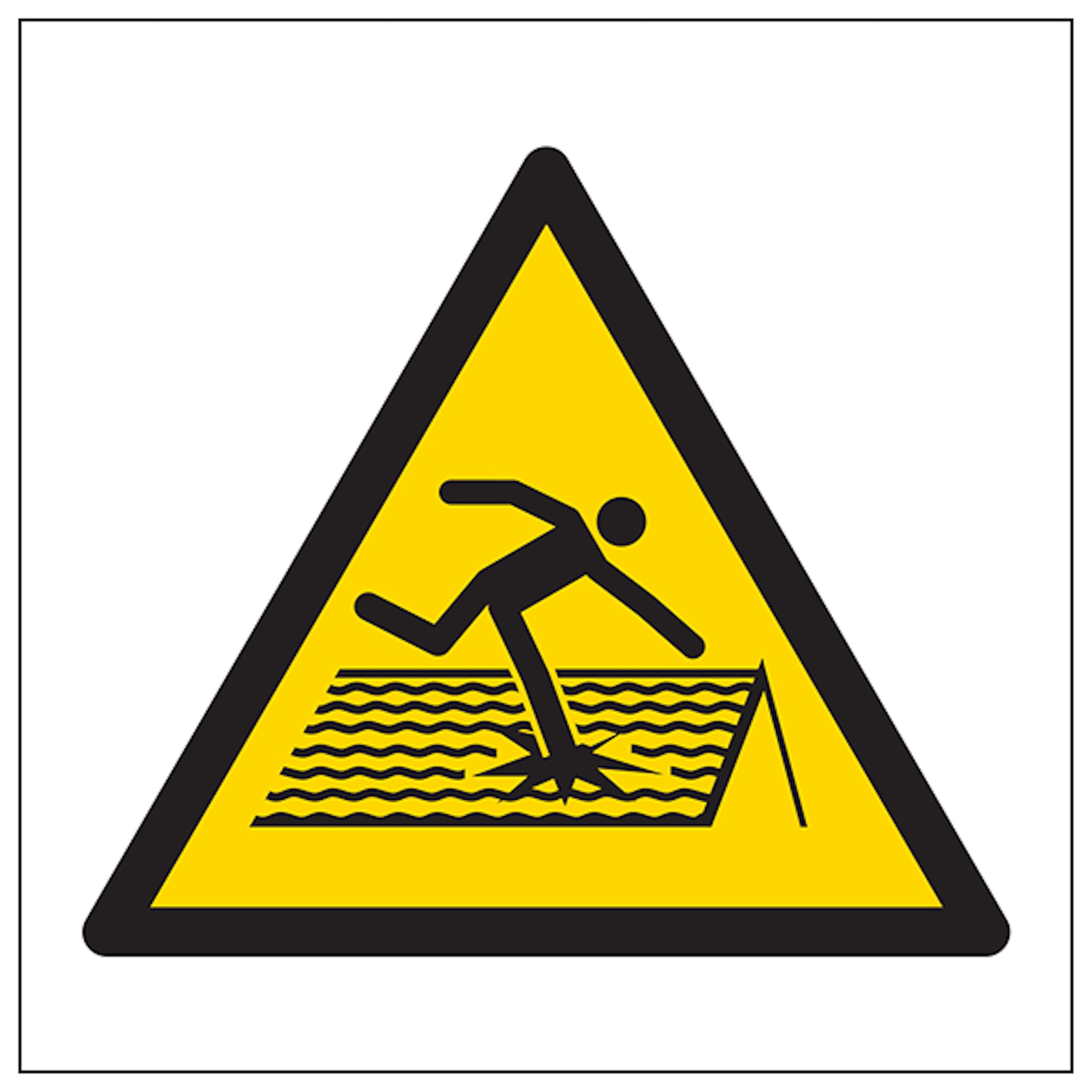 V Safety Warning Fragile Roof Symbol 100 x 100 mm - 2mm Rigid Plastic Safety Sign