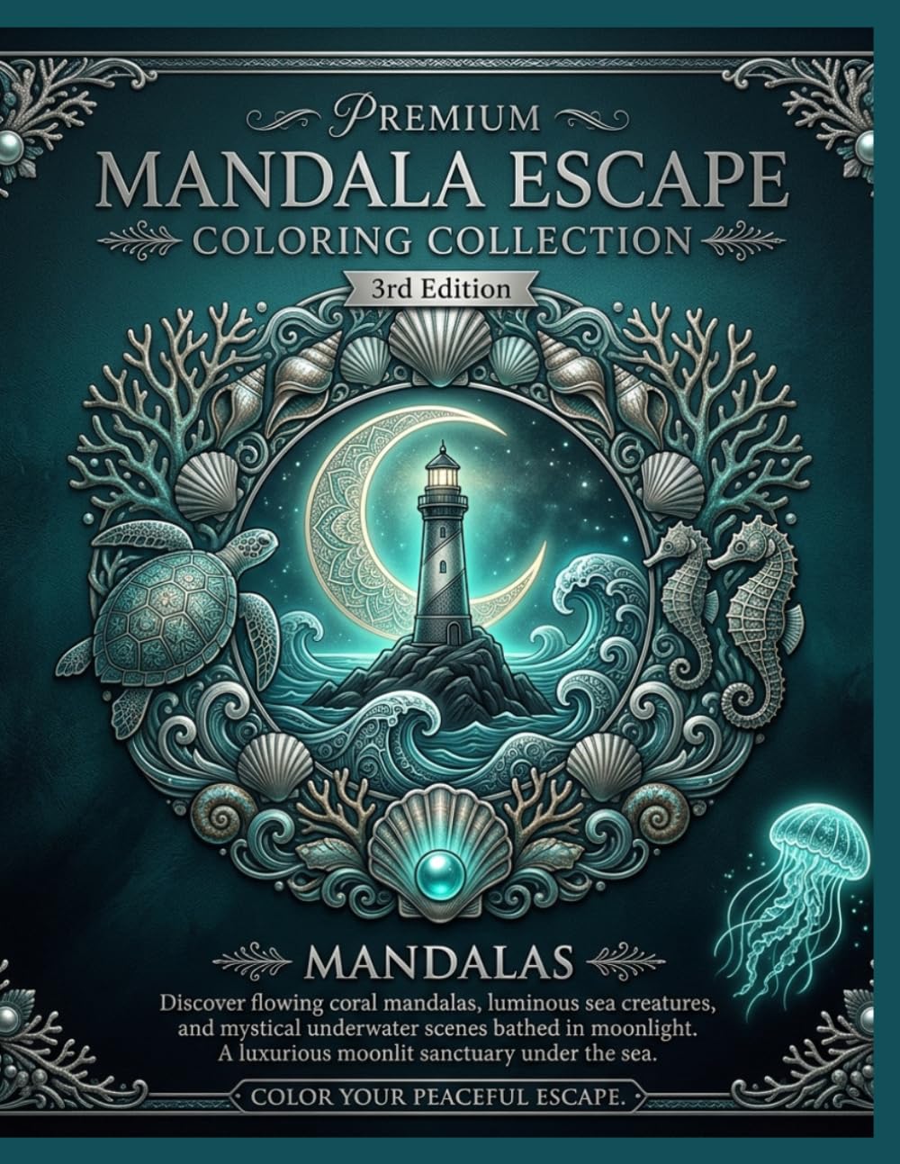 Moonlit Ocean Mandalas: Premium Coloring Book for Adults | Ocean-Inspired Mandalas, Marine Life & Celestial Designs for Stress Relief, Mindfulness & ... (Premium Mandala Escape Coloring Collection)