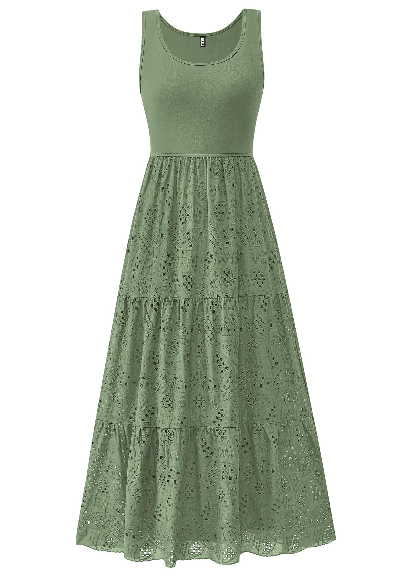 BTFBM Women Summer Eyelet Midi Dresses Casual Spring 2026 Sleeveless A Line Flowy Vacation Beach Wedding Guest Sun Dress