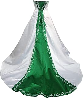 M368 Women's Colorblock Bridal Wedding Dress (L, White Green)