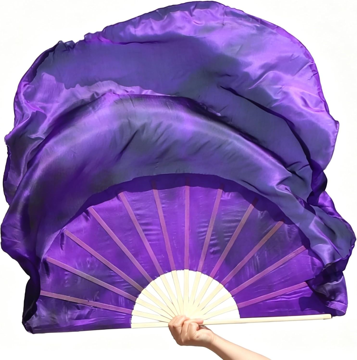 Winged Sirenny Pair Belly Dance Silk Flutter Fans 45"x41", Large Short Dancing fans for Events, Stage Performance, Theatre, & Flow arts, Carry Bag Included (Whispered Dawn)