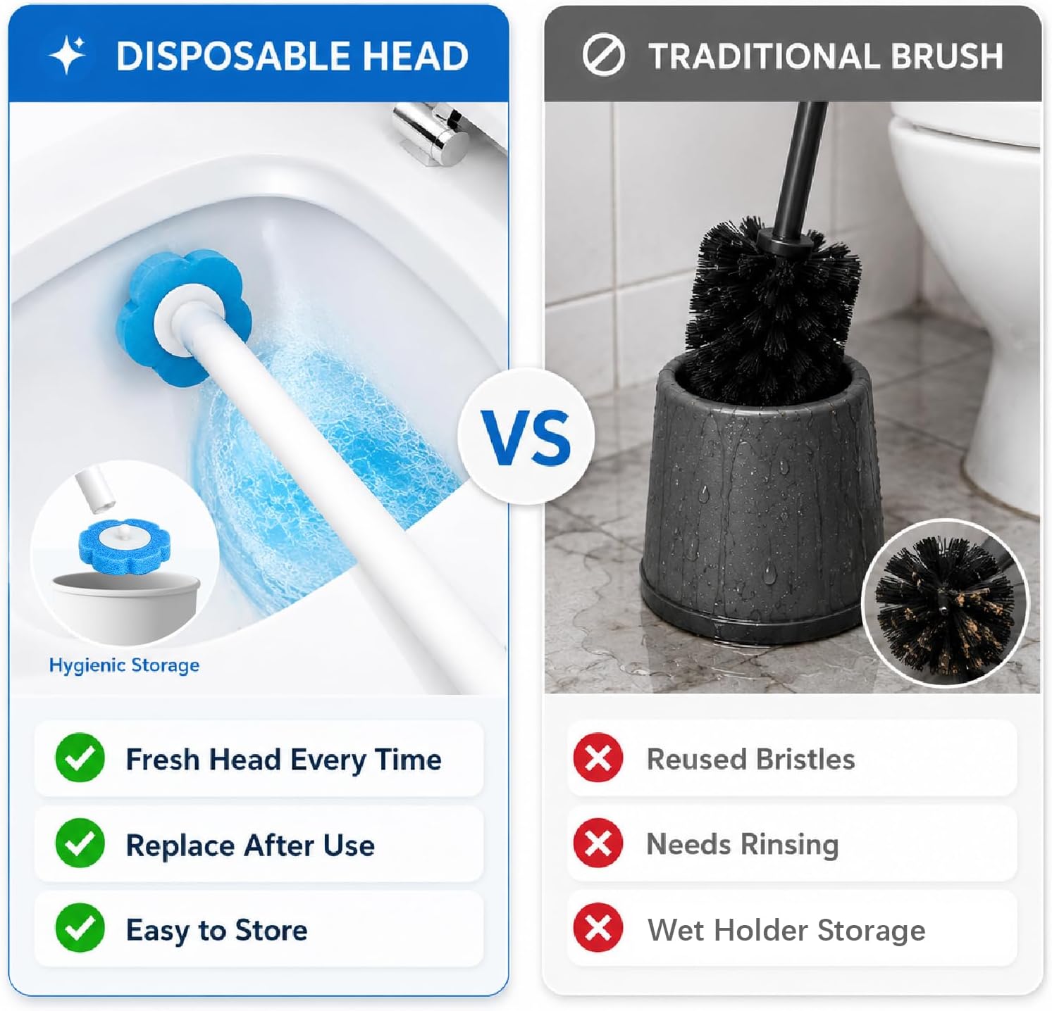Disposable Toilet Brush with 42 Refills, Toilet Bowl Cleaner Brush with Holder, Wall Mounted Toilet Wand Kit, Random Color Refill Heads in Blue, Yellow or Purple