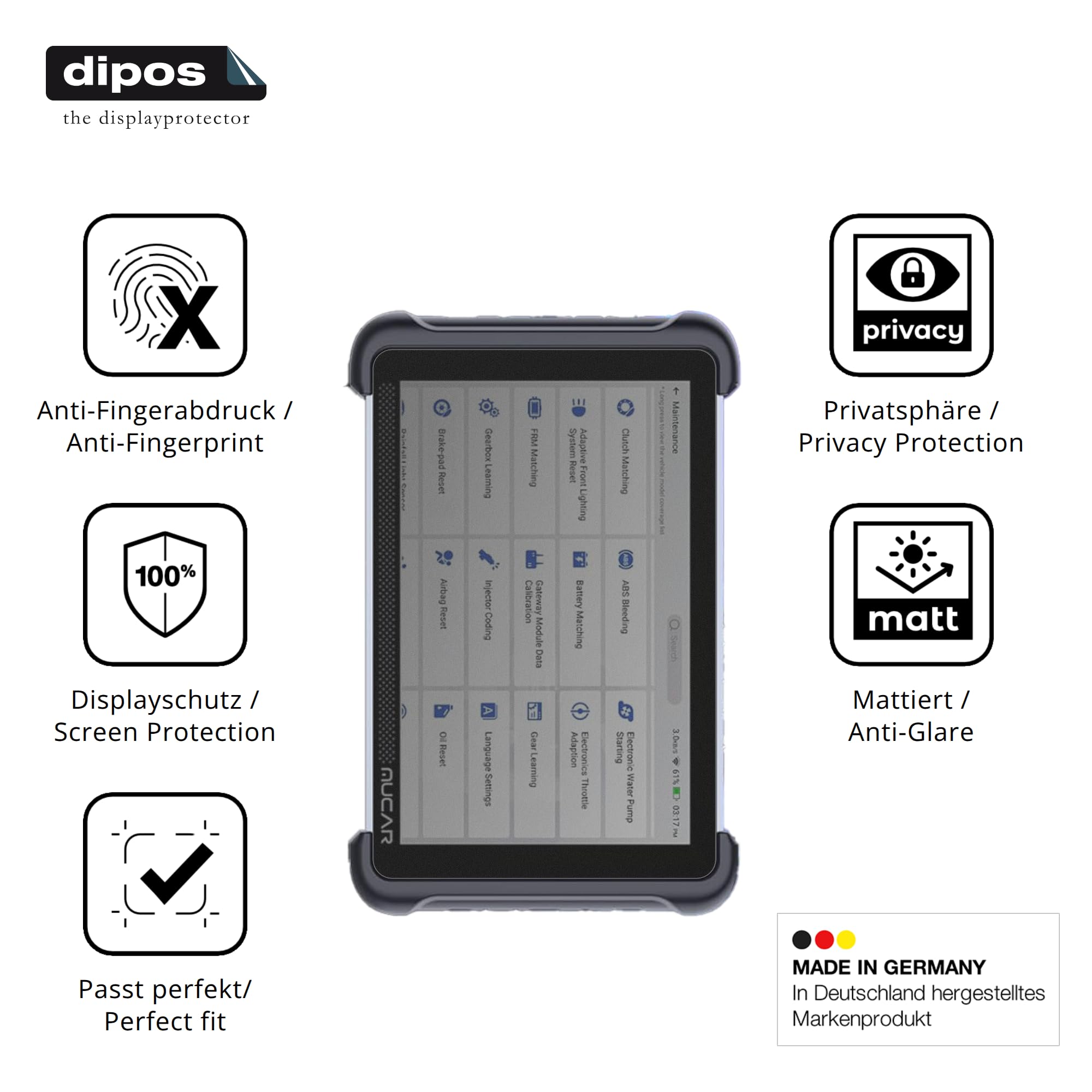 dipos Protector de Pantalla Antiespía para MUCAR 892BT | Película protectora mate, filtro de privacidad 4 vías, ajuste perfecto, antiarañazos, sin burbujas, autoadhesivo