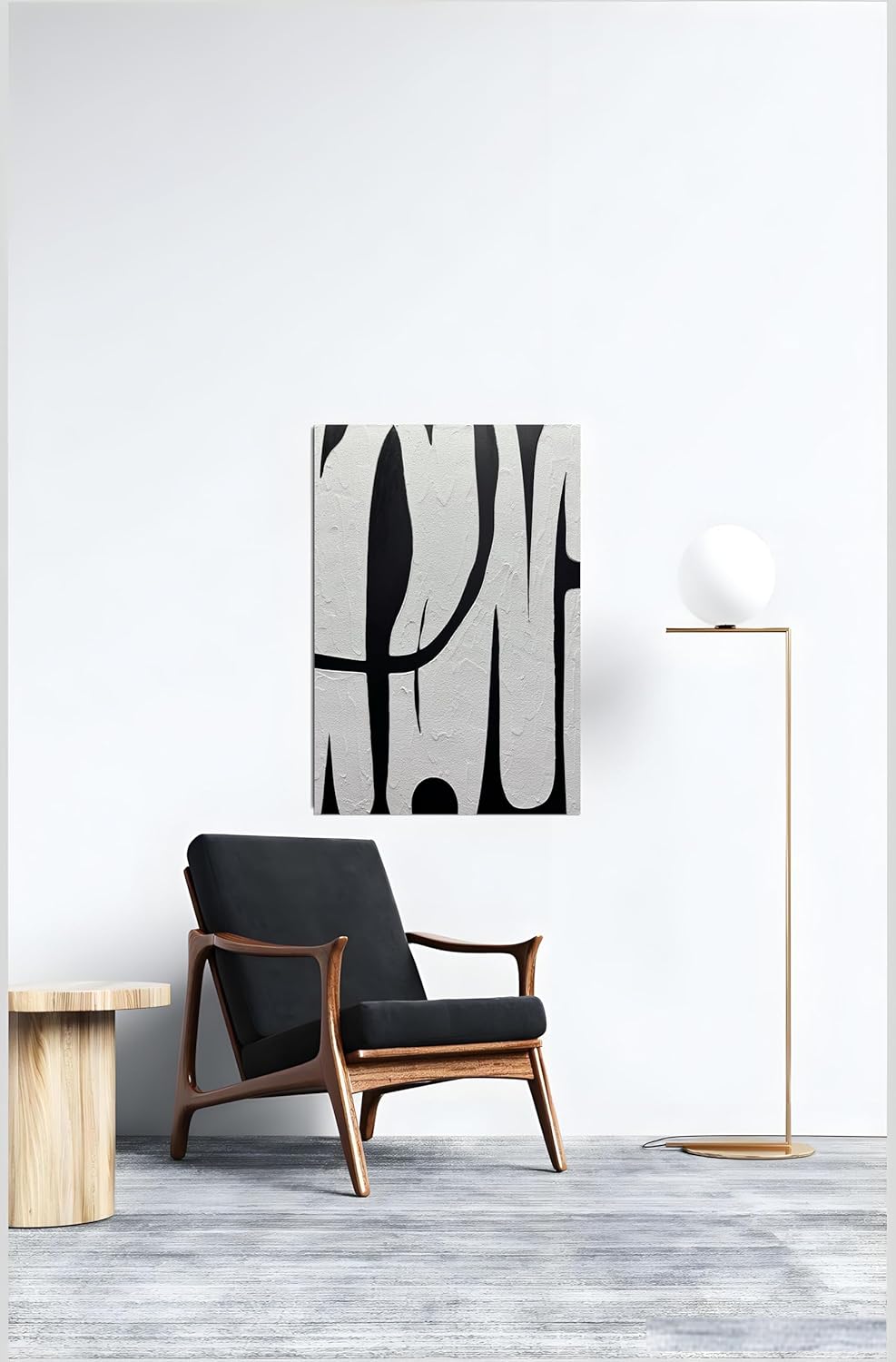 Boieesen Art,24x36Inch Abstract Hand-Painted Black White Oil Painting Modern Minimalism Artwork Vertical Textured Wall Art Oil Hand Painting with Black Polystyrene Frame