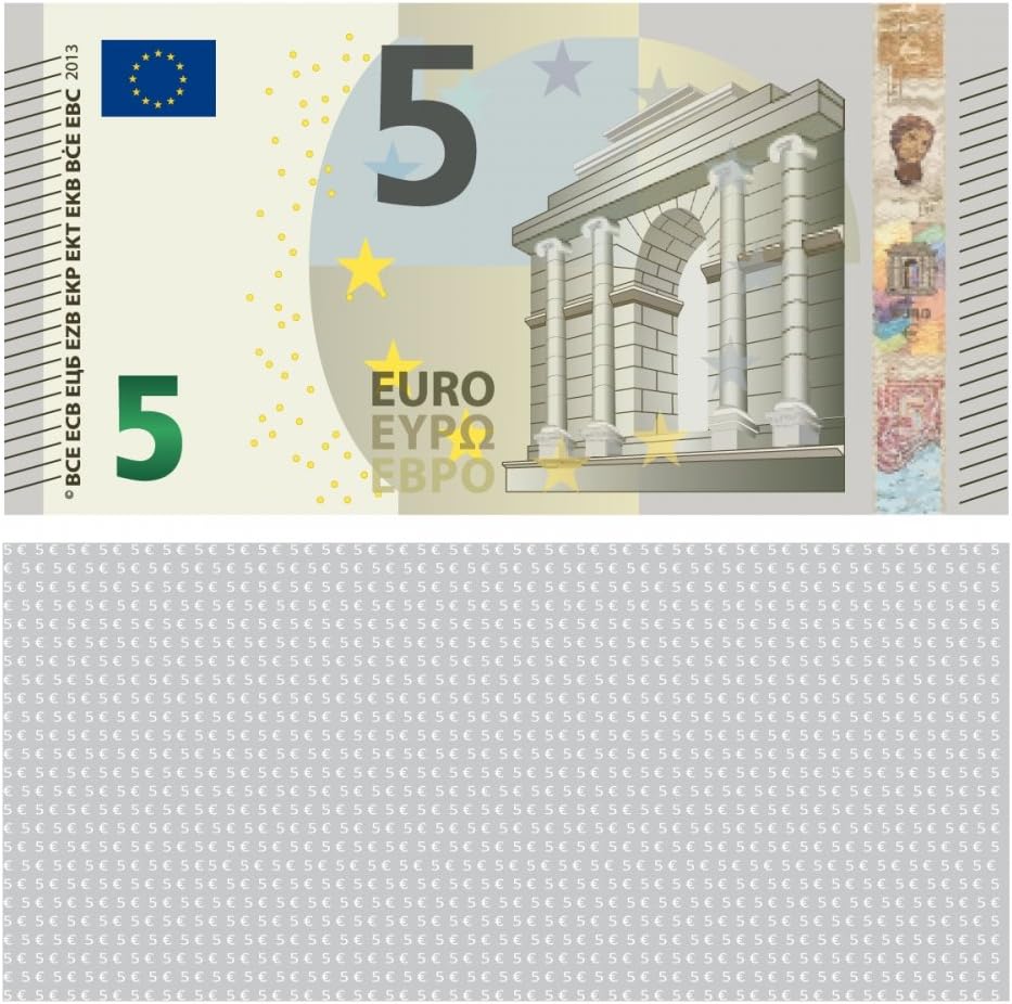 Pack of 100 Premium 5 Euro Play Money Format 88 x 44 mm Money Banknotes Money EUR Size Corresponds to 75% of the Original Euro Banknotes in Germany