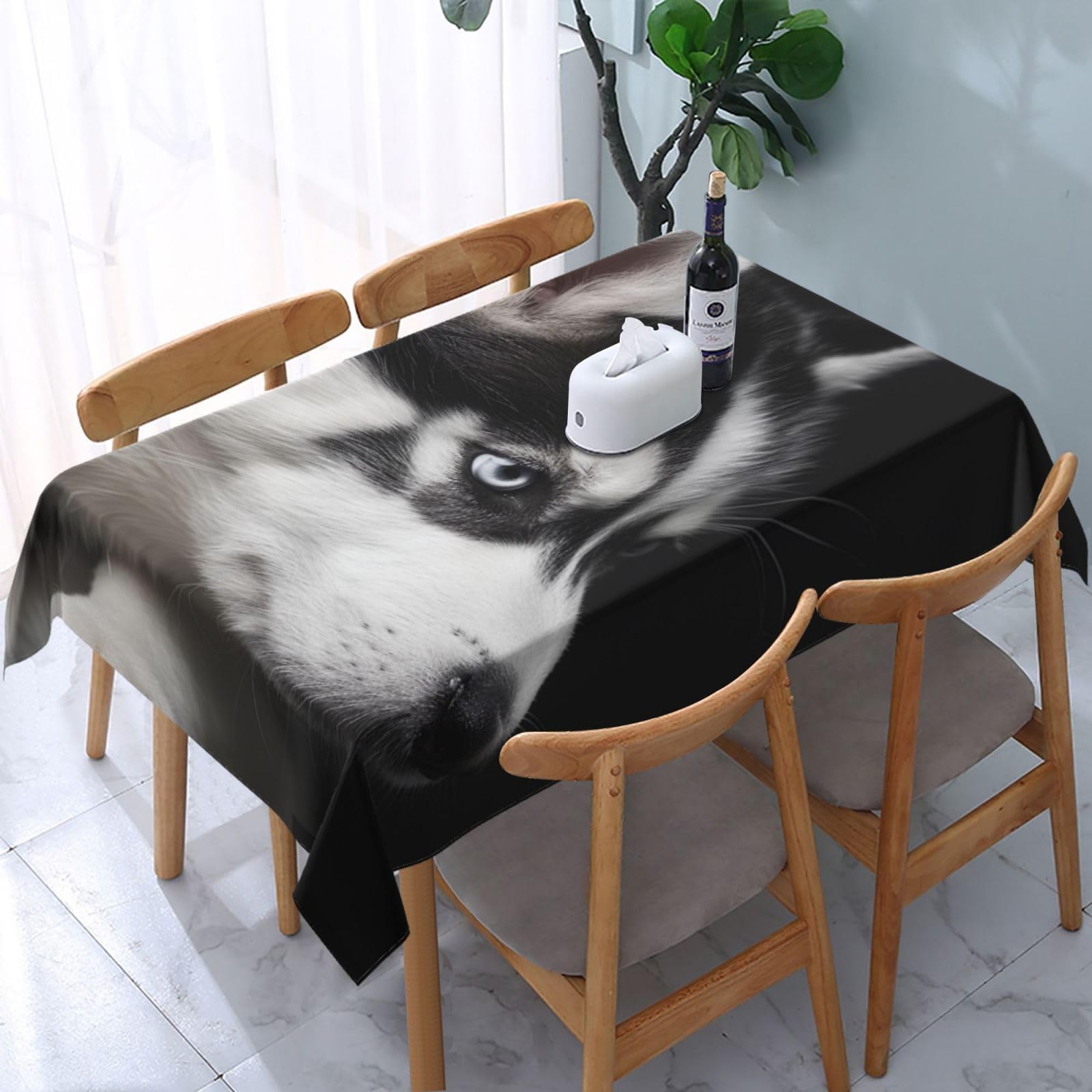 WPKJU Husky Dog Printed Tablecloth Water Resistant Table Cover Washable Rectangle Table Cloth for Tables 54x72 in