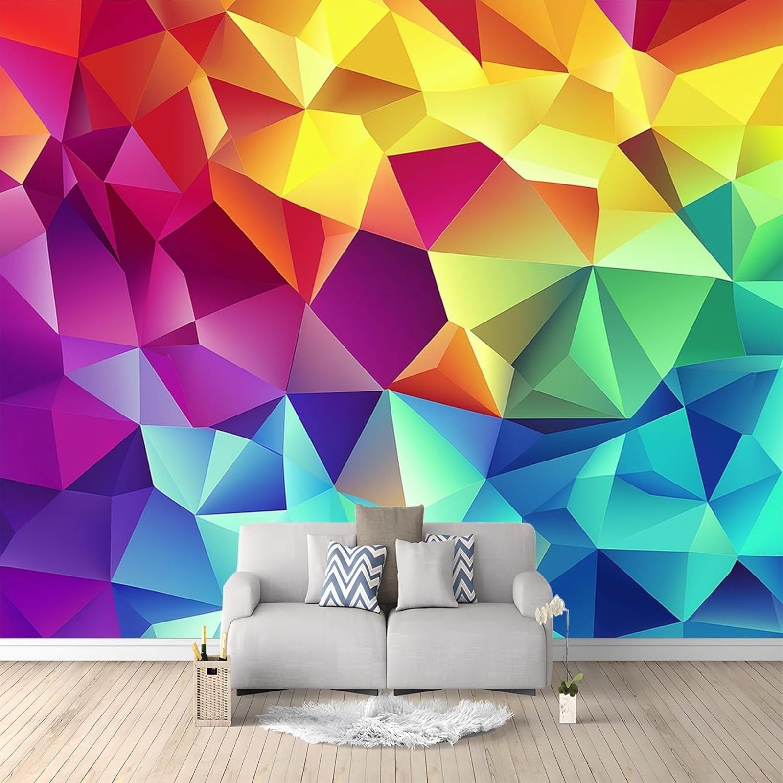 hgjdjhnf Art Photo Wallpaper Colourful Geometric Polygons Non-Woven Wallpaper Modern Wall Decoration Design Living Room Bedroom,250cmx175cm Stickers - Frameless Painting - Poster