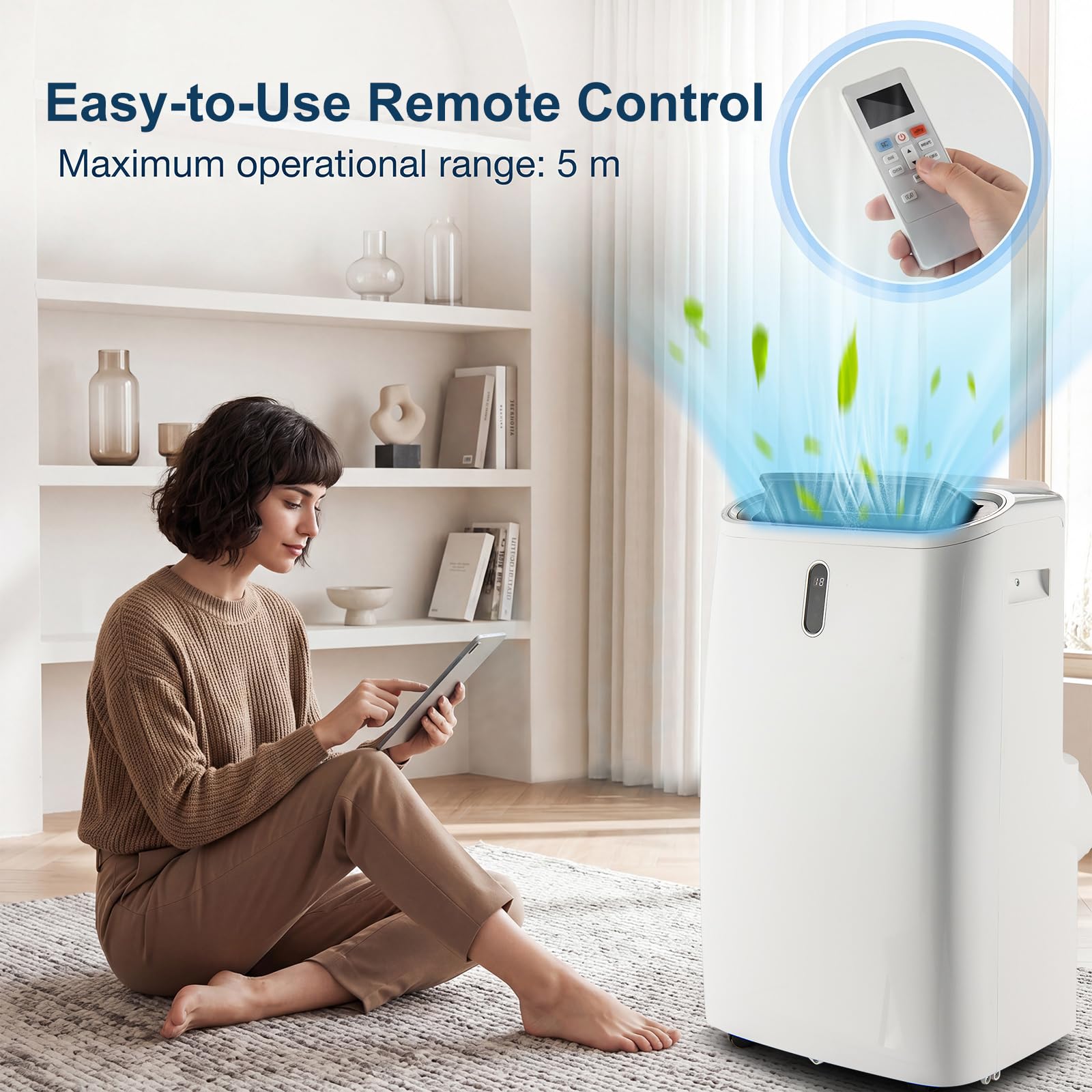 GYMAX Klimaanlage Mobil, 16000 BTU Klimagerät mit Abluftschlauch | Kühlen, Heizen, Entfeuchten, Belüften, Schlafmodus, 3 Windgeschwindigkeiten, 24H-Timer, WIFI