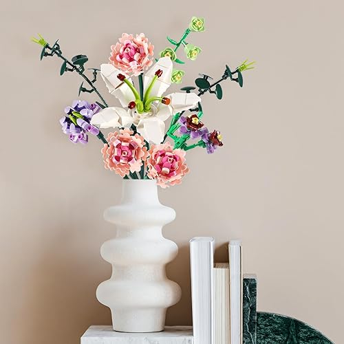Miniatura 3 de Chodia Bloques de construcción de ramo de flores, colección botánica de clavel rosa, juegos de ladrillos, kits de juguetes creativos para el día de