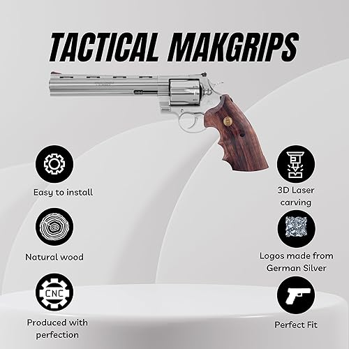 Miniatura 2 de Tactical Mak Grips Colt Python 2021 Professional Grip Black Gun Grips - Agarre de madera natural, textura 3D con talla de plata alemana, perfecto