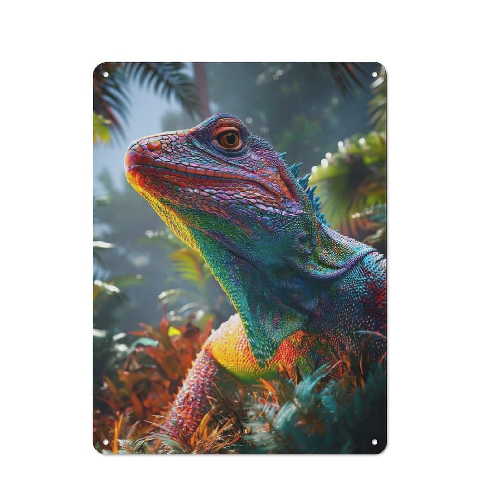 Vibrant Chameleon in Lush Jungle Printed Metal Sign 40x30cm for Café Or Home Bar, for Kitchen And Home Bar Decor, for Cafés, Pubs And Restaurants