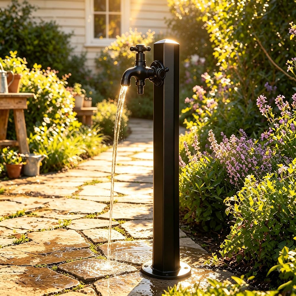 Pionowa kolumna wodna do ogrodu z stali nierdzewnej 304 | Słupek z kranem i hydrantem do ogrodu – trwały i dekoracyjny element wyposażenia ogrodu,Black 8,60cm/23.6in