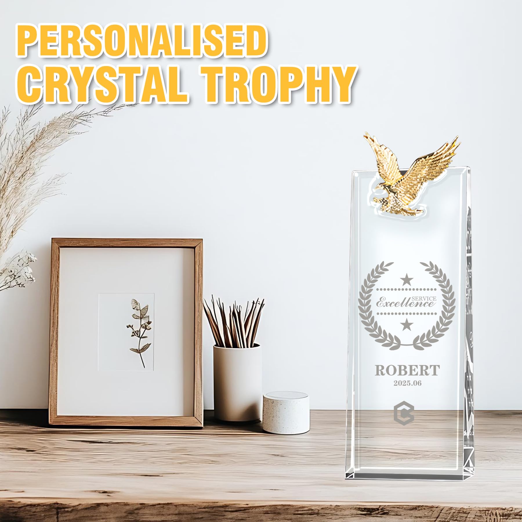 Genérico Trofeo de Cristal Personalizado Grabado Personalizado con Texto y Logotipo Placa de Cristal Personalizada para el Empleado del año Eventos Personalizados Reconocimiento Jubilación