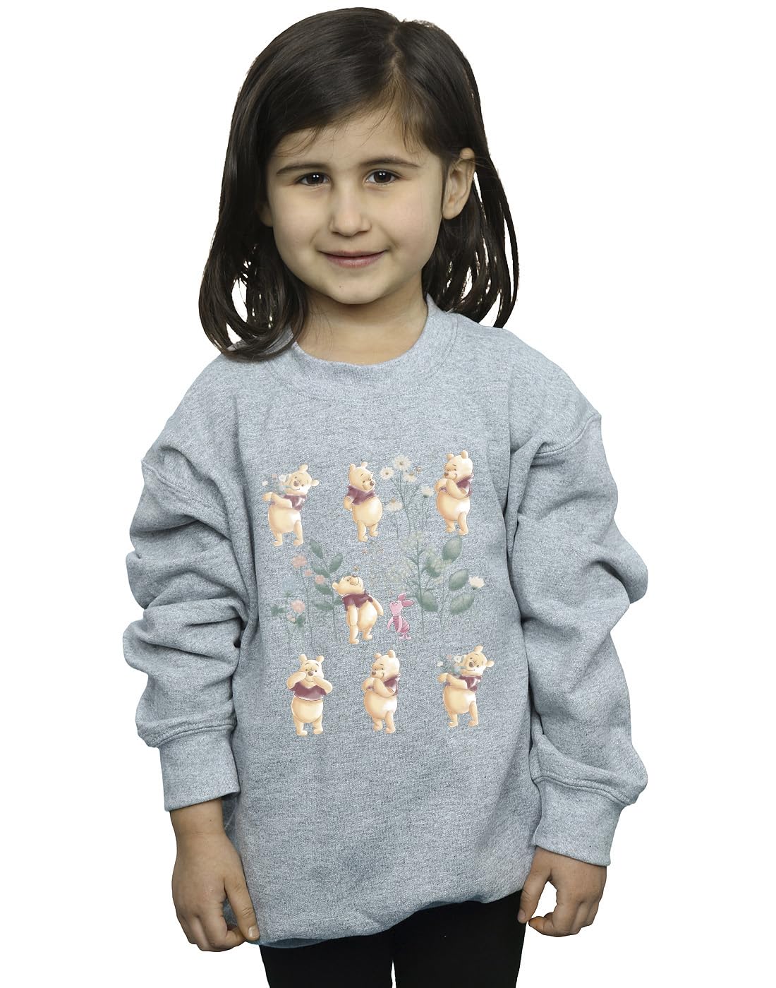 Disney Girls Winnie The Pooh Flower Heart Sweatshirt Sport Grey 9-11 Years