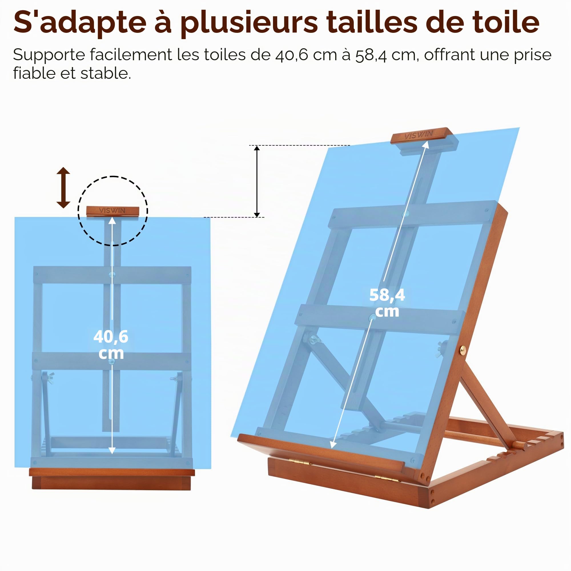VISWIN Chevalet de Table en Bois Robuste Avec Cadre en H, Supporte La Toile Jusqu'À 58 cm, Chevalet de Bureau Réglable en Bois de Hêtre Pour Peinture Sur Toile, Adultes, débutants