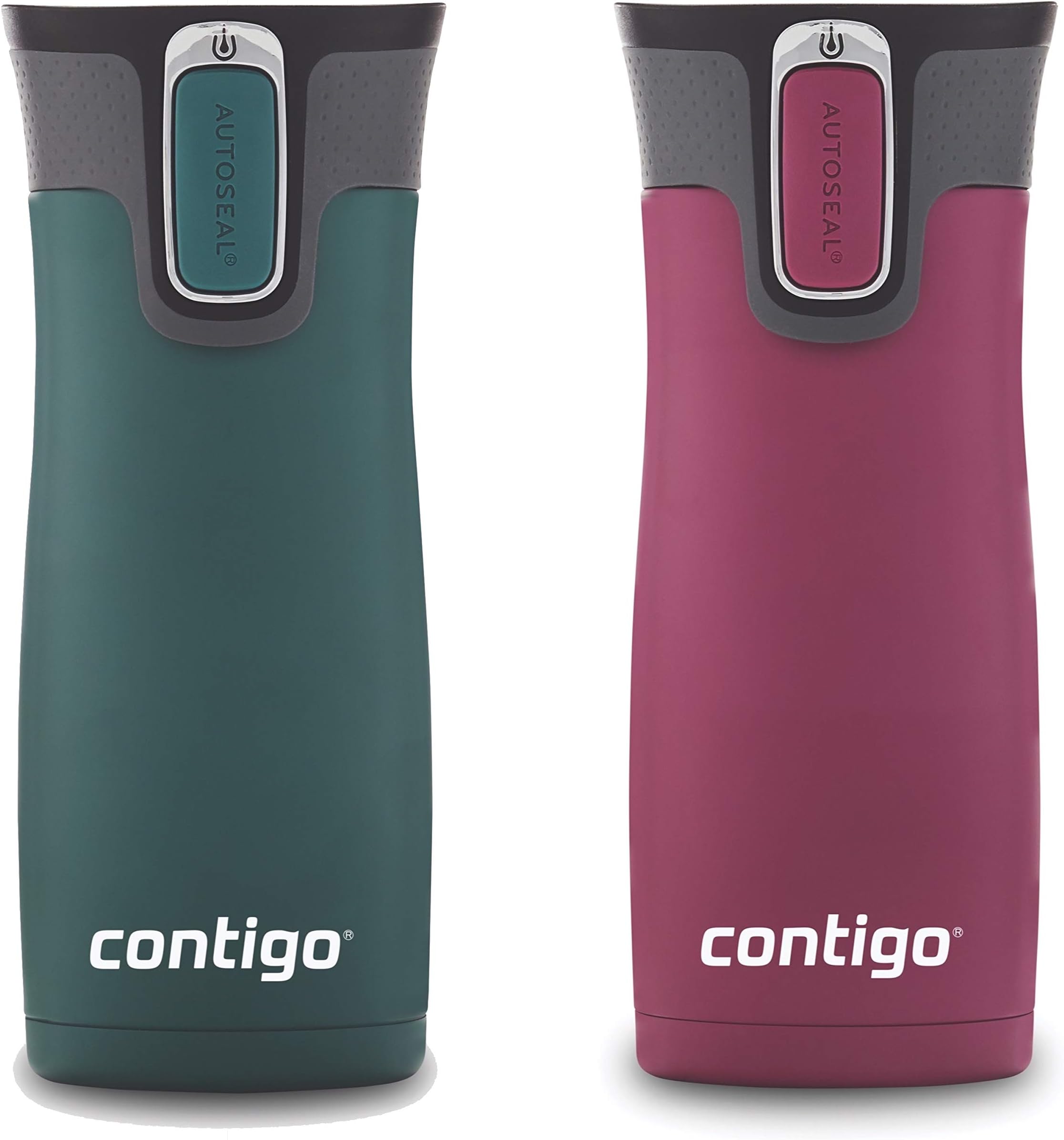 Contigo AUTOSEAL West Loop Vacuum-Insulated Stainless Steel Travel Mug, 16 oz, 2-Pack, Chard and Passion Fruit