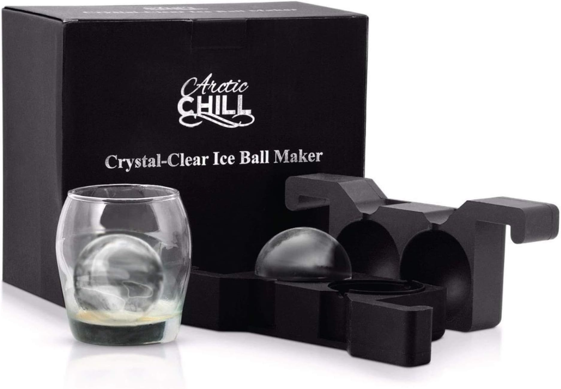 Arctic Chill Crystal Clear Ice Ball Maker, Jumbo 2.5 Inch Round Spherical Ice Cube for Freezer, Keeps Your Whiskey & Cocktails Cold Longer, Includes Cocktail Recipe eBook, Makes 2 Ice Spheres
