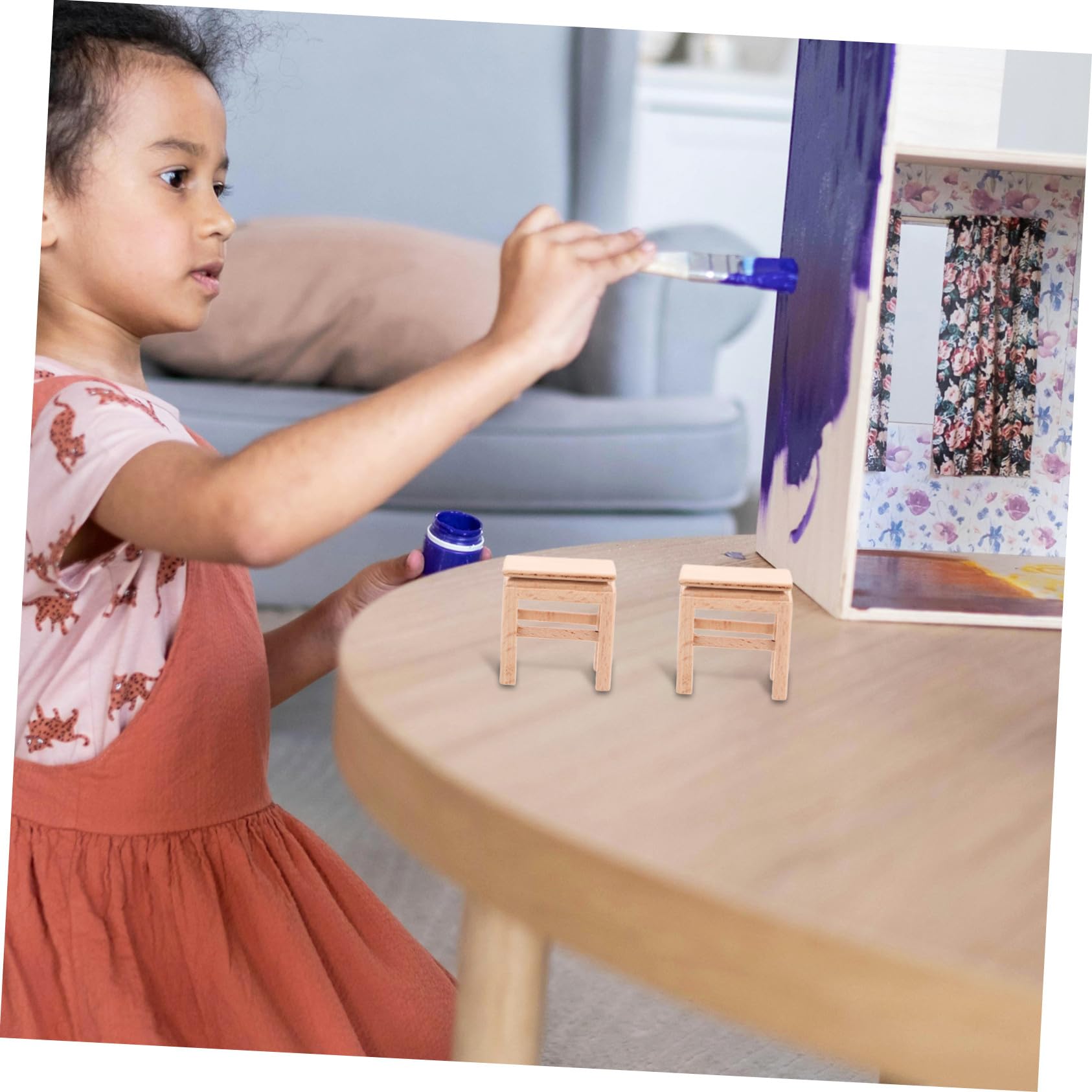 Set 3 Mini Tabourets En Bois Gatuida – Accessoires Maison De Poupée – Déco Salon Et Chambre