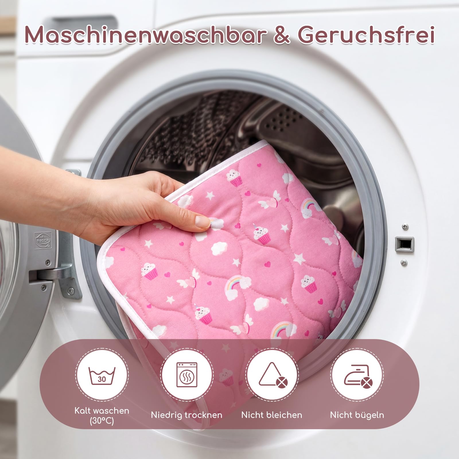 2er-Pack Bettunterlage Wasserdicht Kinder, Waschbar PIPI Unterlage Bett Kinder, Betteinlage Inkontinenz Bettunterlage 75x90 cm (Rosa Einhorn)