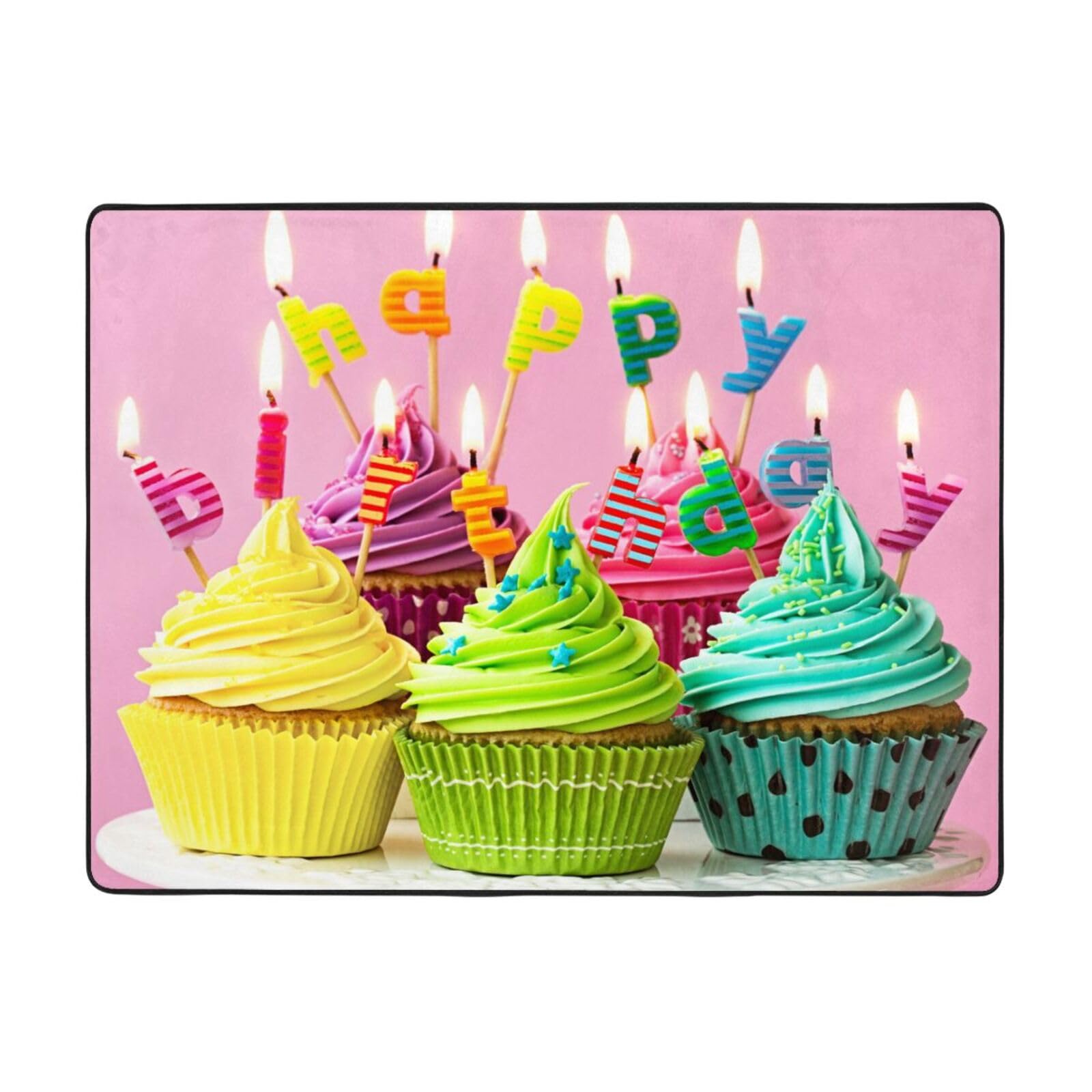 Tapis Happy Birthday Cupcakes en flanelle douce et antidérapant de 160x122 cm