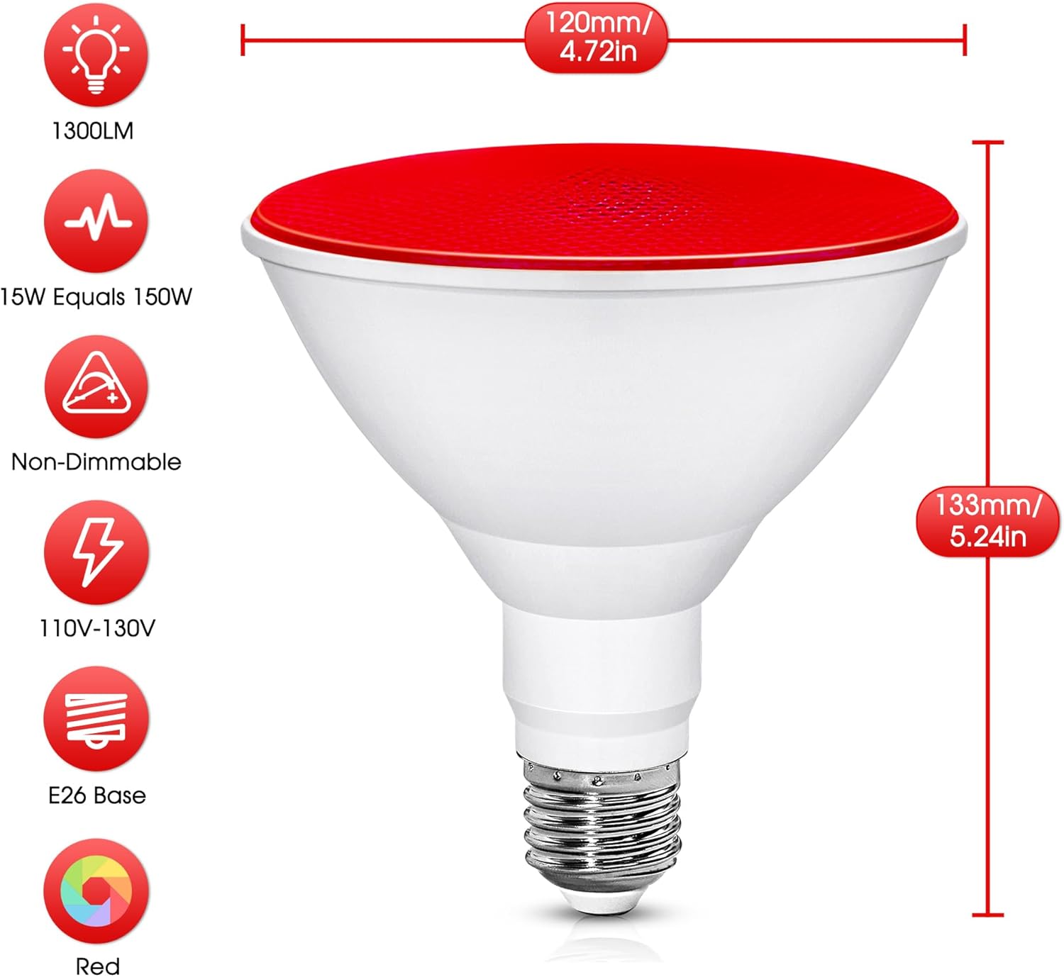Flaspar Par38 Red Flood Light Bulb - 15W (150Watt Equivalent) - E26 Base Red LED Flood Lights, Party Decoration, Porch, Home Lighting, Holiday Lighting, Light Bulb Outdoor Indoor, 2 Pack