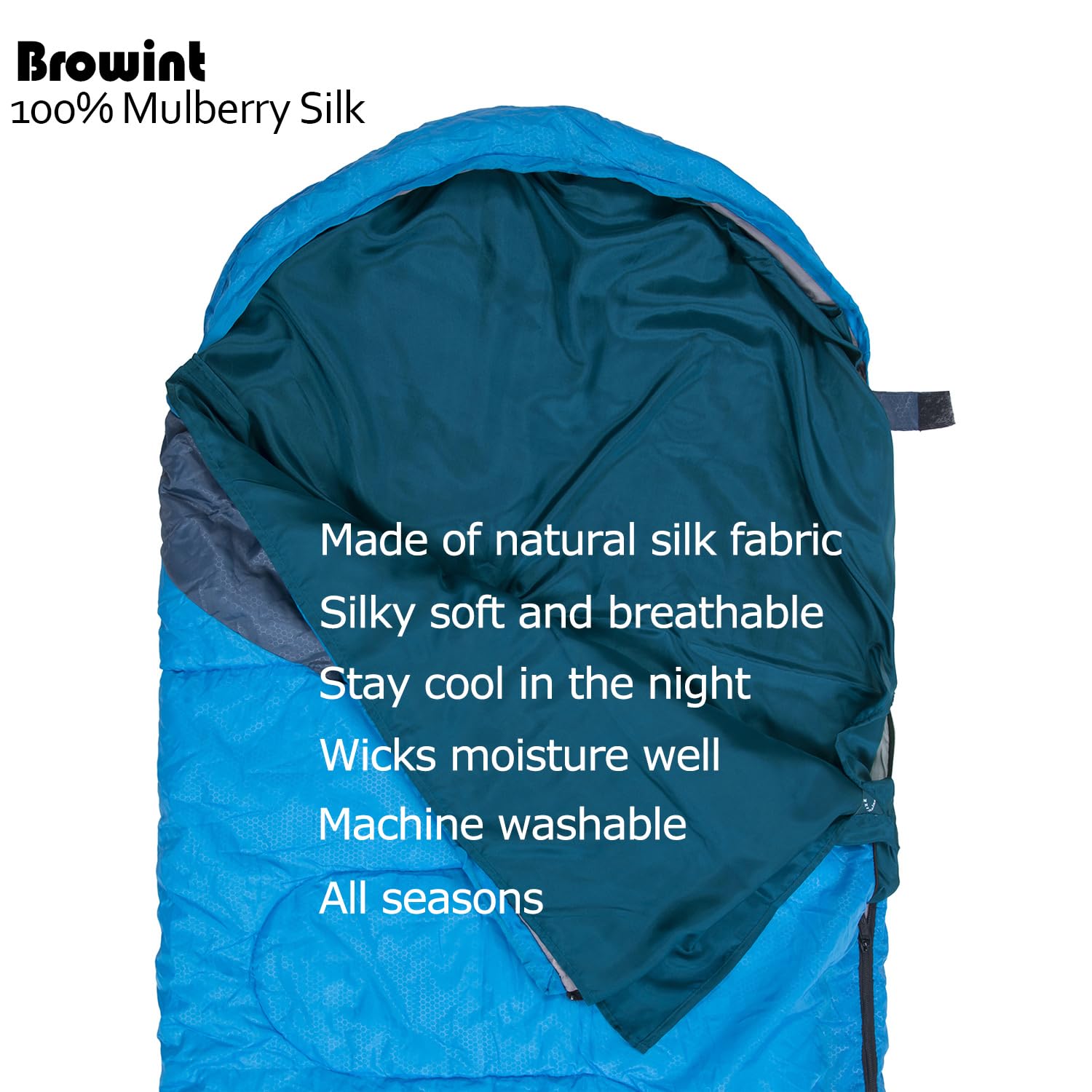 BROWINT Seidenschlafsack Inlett, Hüttenschlafsack aus 100% Naturseide, Extrabreite 220x110cm, 220x87cm, Mumie, Schlafsack Inlett, Inlay, Reiseschlafsack dünn, Leicht, Kompakt, Verstärkte Ecken