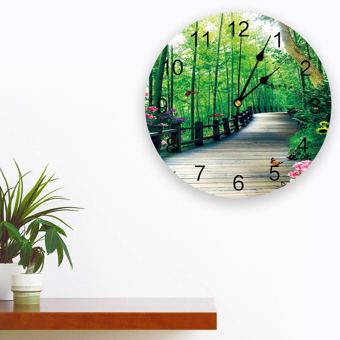 ELD Promenade Bambus Wald Blumen Schmetterling Kreative Wanduhr Stille Moderne Uhr Uhr Wohnzimmer Home Decor Wanduhr Ostergeschenk