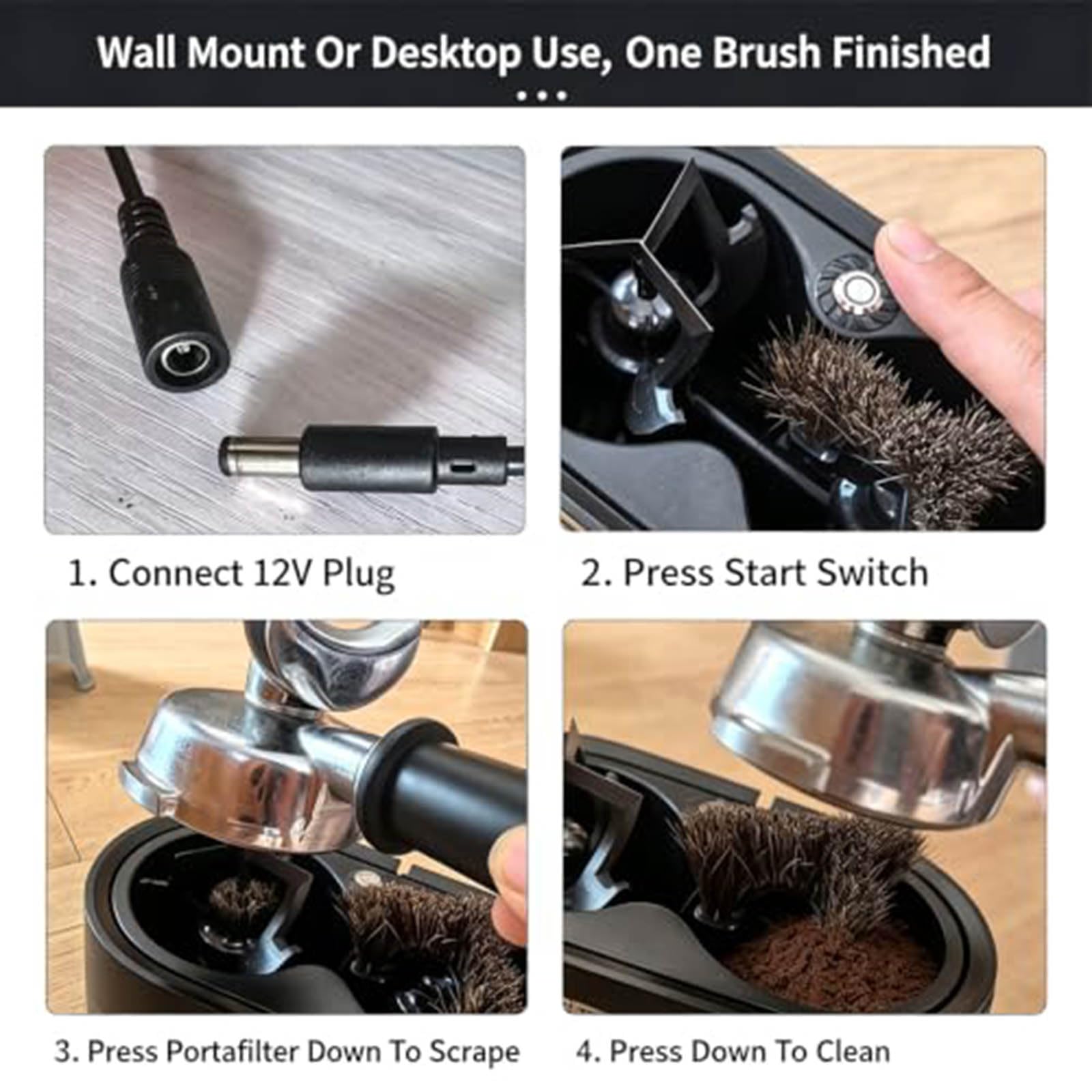 Pulitore Elettrico per Portafiltro da caffè, Macchina Automatica per La Rimozione dei Fondi di caffè, Universale 51/53/58 Mm, Montaggio A Parete E da Tavolo, per Macchine da caffè Espresso