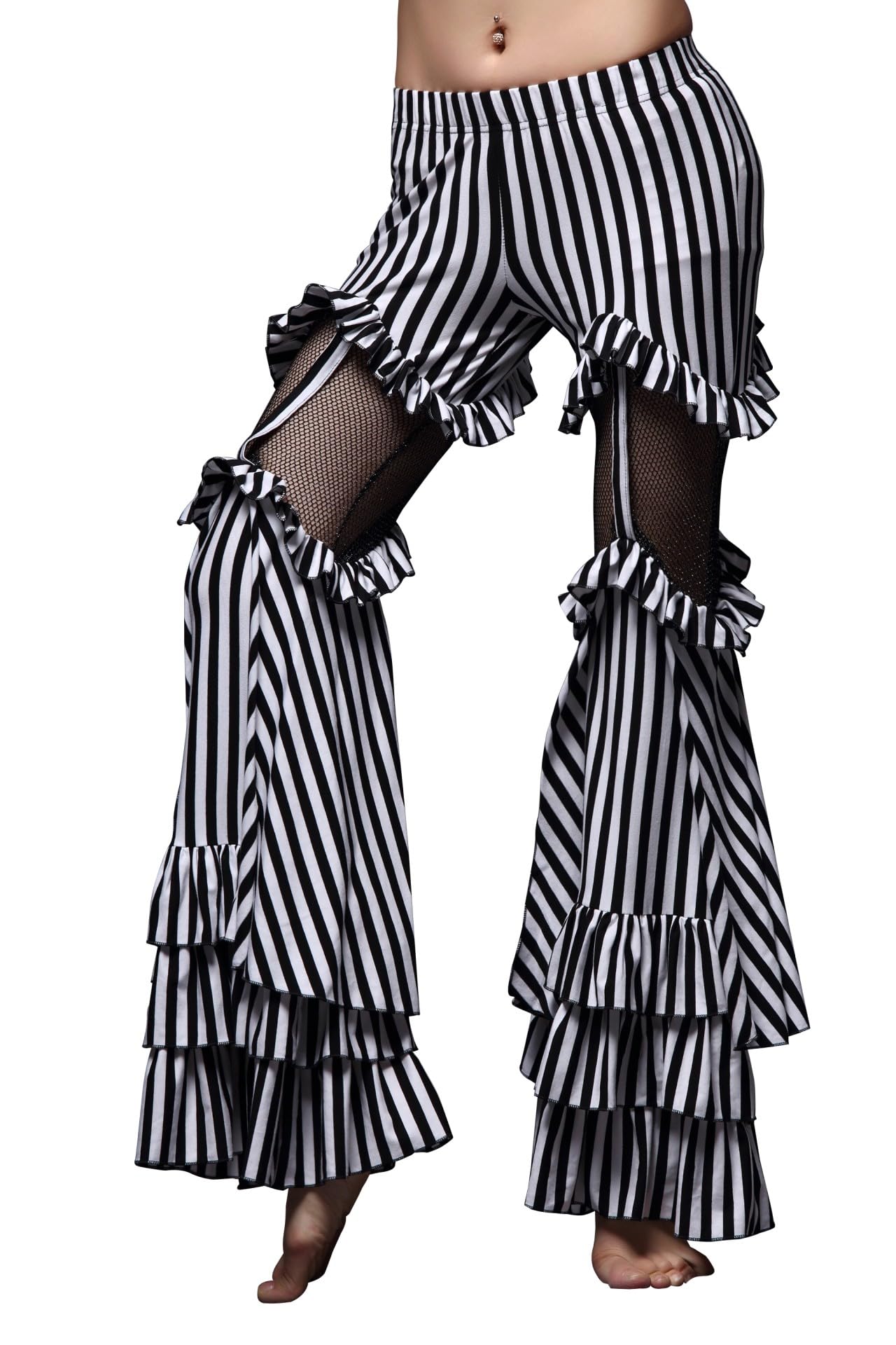 Bauchtanz-Performance-Hose für Damen, Tribal-Stil, gestreift, ausgestellt, Performance-Hose