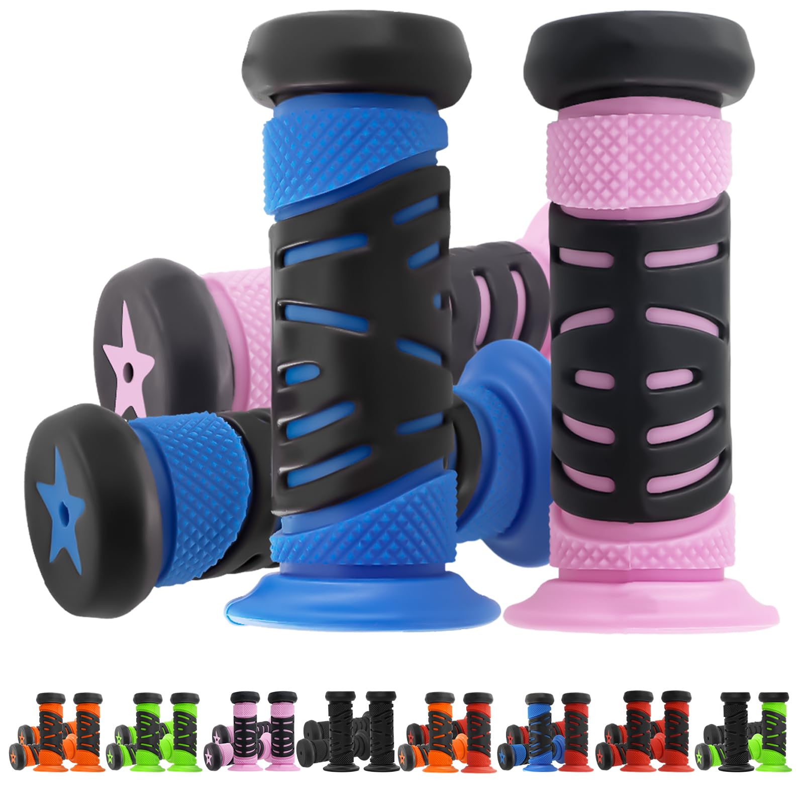 TOKSEO 2 Paar Fahrradgriffe Kinder, Sicherheit Durch Prallschutz, Griffe Kinderfahrrad 22mm Kaliber, 95 mm Länge Gummi Lenkergriffe Fahrrad Kinder für Roller, Laufrad (Blau + Rosa)